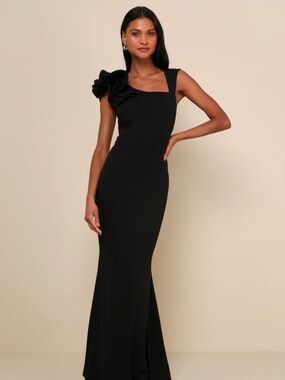 Lucette Black Sleeveless Ruffled Mermaid Maxi Dress Lulus Dress size L